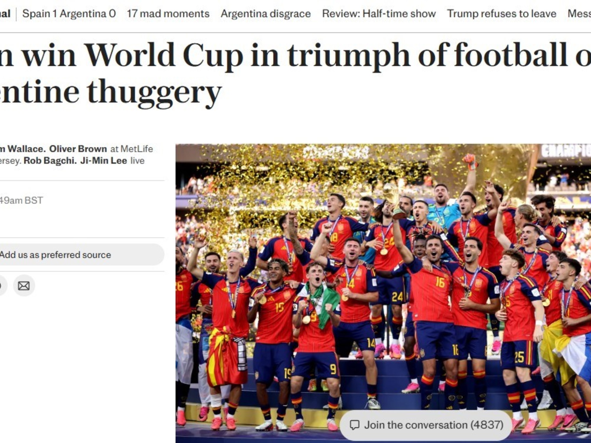 España arrasó en la final del Mundial 2026: prensa europea destroza a Argentina